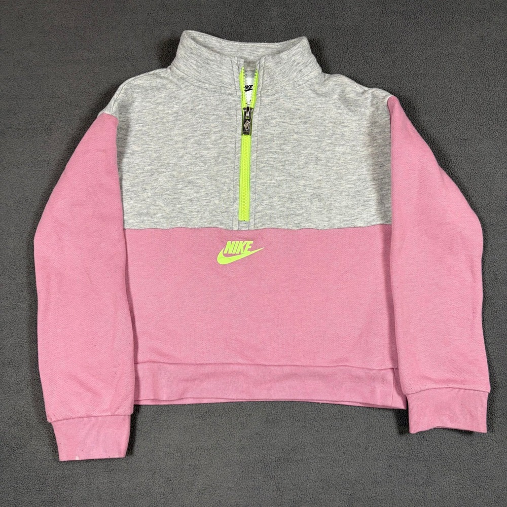 Nike Quarter Zip Pullover Girls 5 Pink Gray Colorblock Fleece